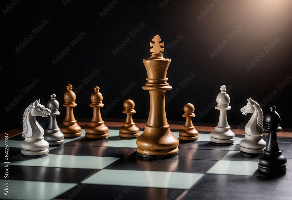 a group of chess pieces sitting on top of a chess board a group of chess pieces sitting on top of a chess board