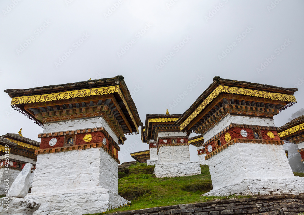 Dochula with 108 stupas or chortens, Punakha, Dochula Pass, Bhutan Dochula with 108 stupas or chortens, Punakha, Dochula Pass, Bhutan