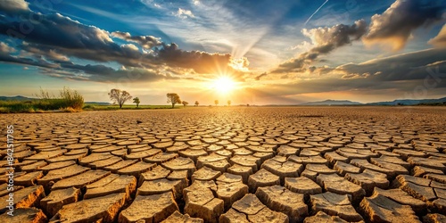 The parched earth cracks open, revealing the stark reality of drought, drought, cracked earth, dry soil, arid landscape, desert, barren, wasteland, climate change