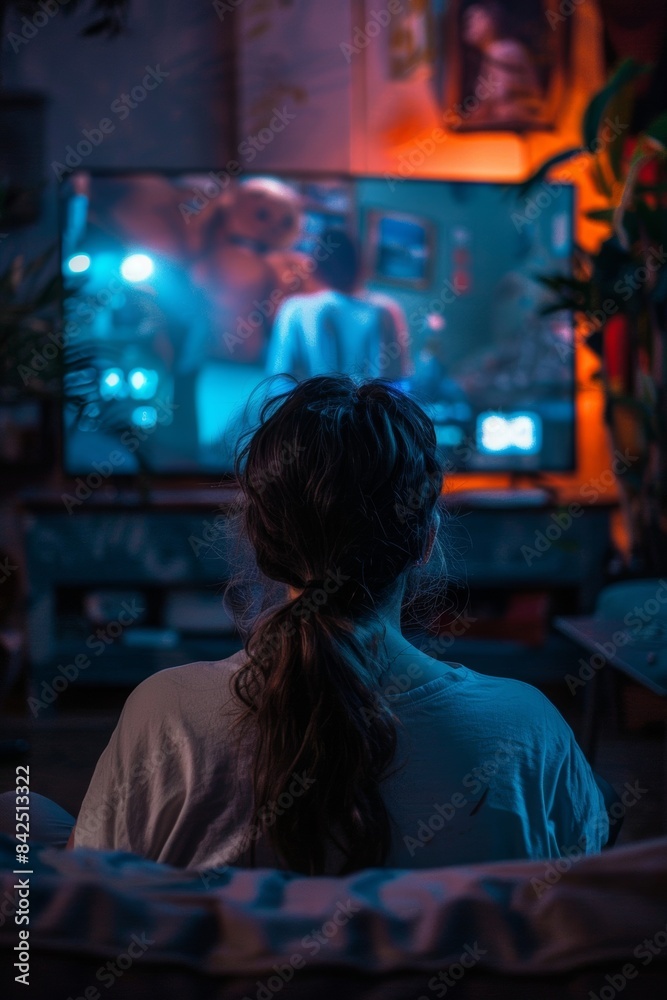 Woman watching a movie at home Woman watching a movie at home