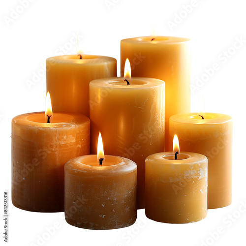 six burning candles on black background