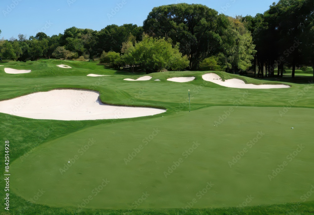 Fototapeta premium a view of a golf course from the top of the green