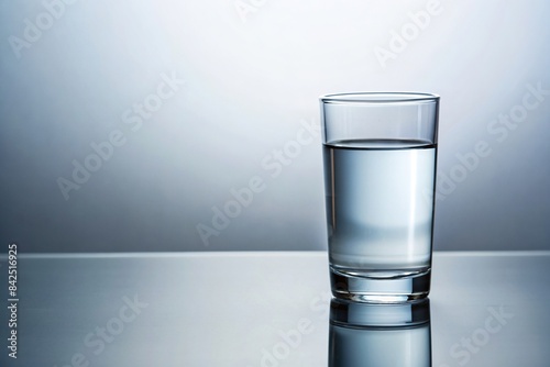 A clear glass of water, partially filled, rests on a pristine white surface, catching the light in a soft, reflective shimmer, glass of water, water, glass, clear glass, white background photo