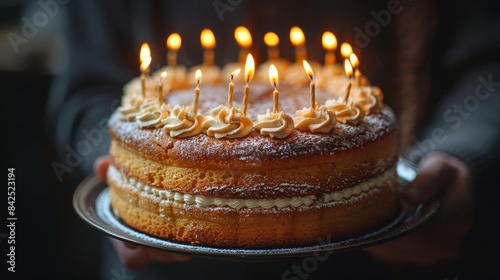 Office birthday celebration  colleagues surprising worker with cake and gifts in corporate party