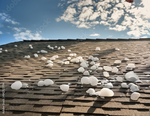 Shingle roof with hail damage circled during home inspection. Concept Home Inspection, Shingle Roof, Hail Damage, Insurance Claim, Maintenance Recommendations