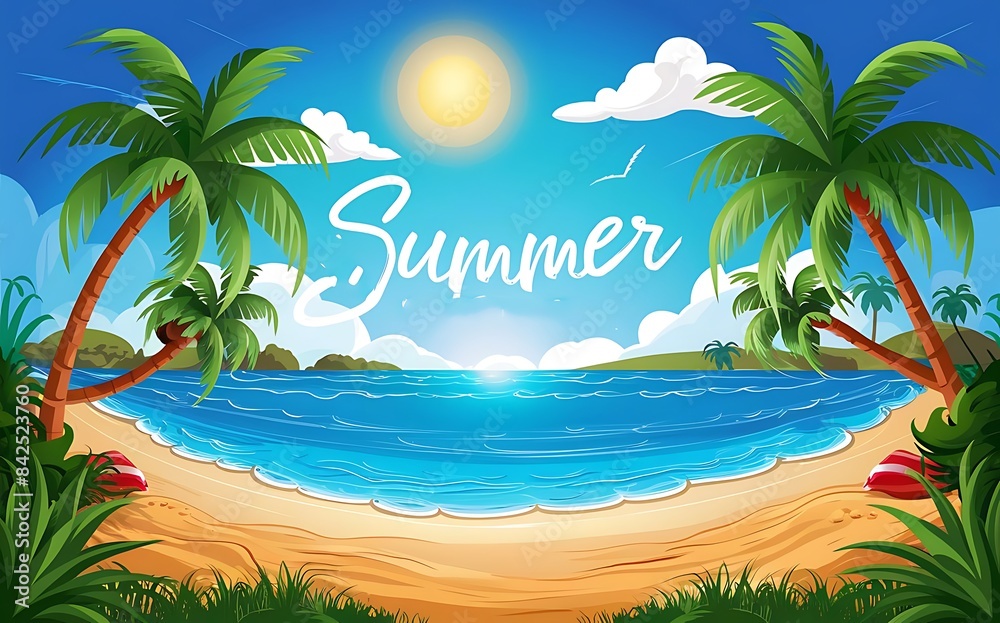 Summer beach scene Illustration background Summer beach scene Illustration background