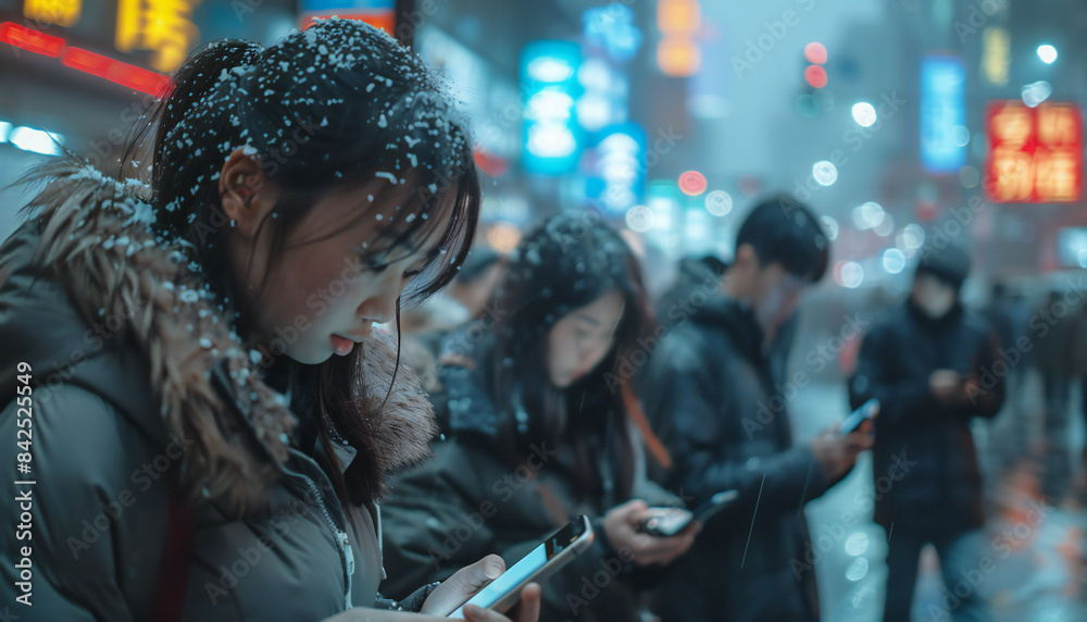 Recreation of engrossed people looking at mobile, Social isolation
Recreation of engrossed people looking at mobile, Social isolation