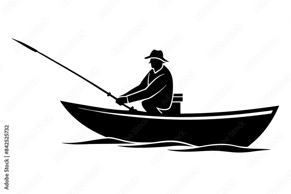 fisherman in a boat silhouette vector illustration