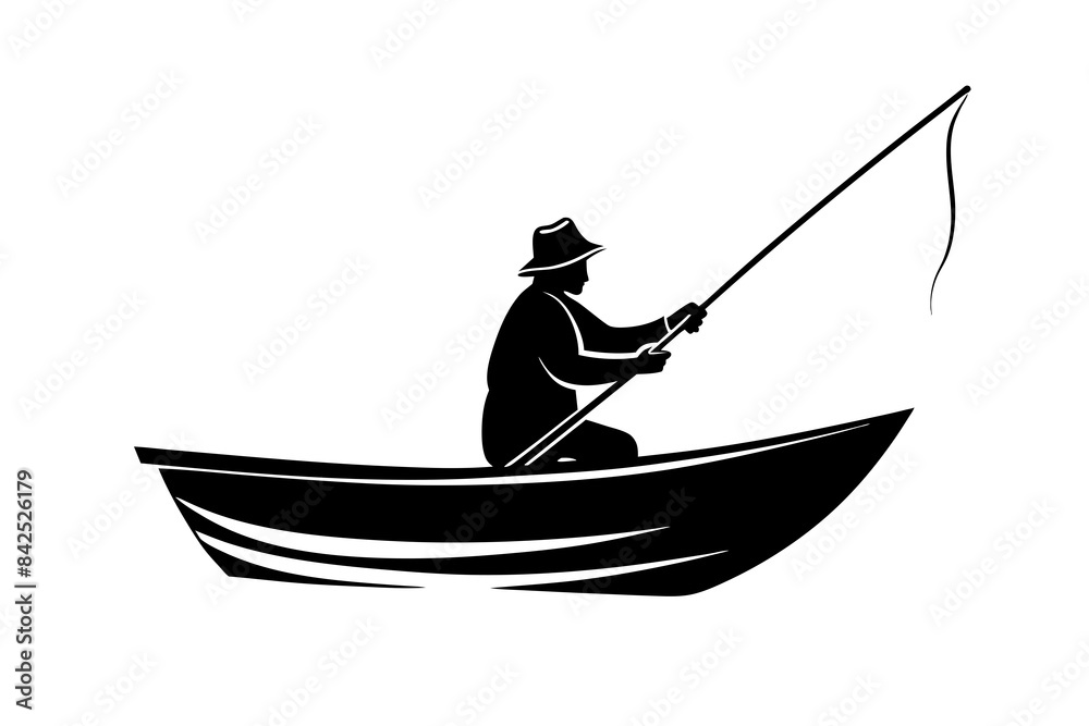 fisherman in a boat silhouette vector illustration