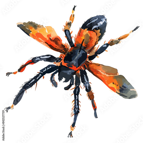 Watercolor vector of a tarantula hawk, isolated on a white background, design art, drawing clipart, Illustration painting, Graphic logo, tarantula hawk vector  photo