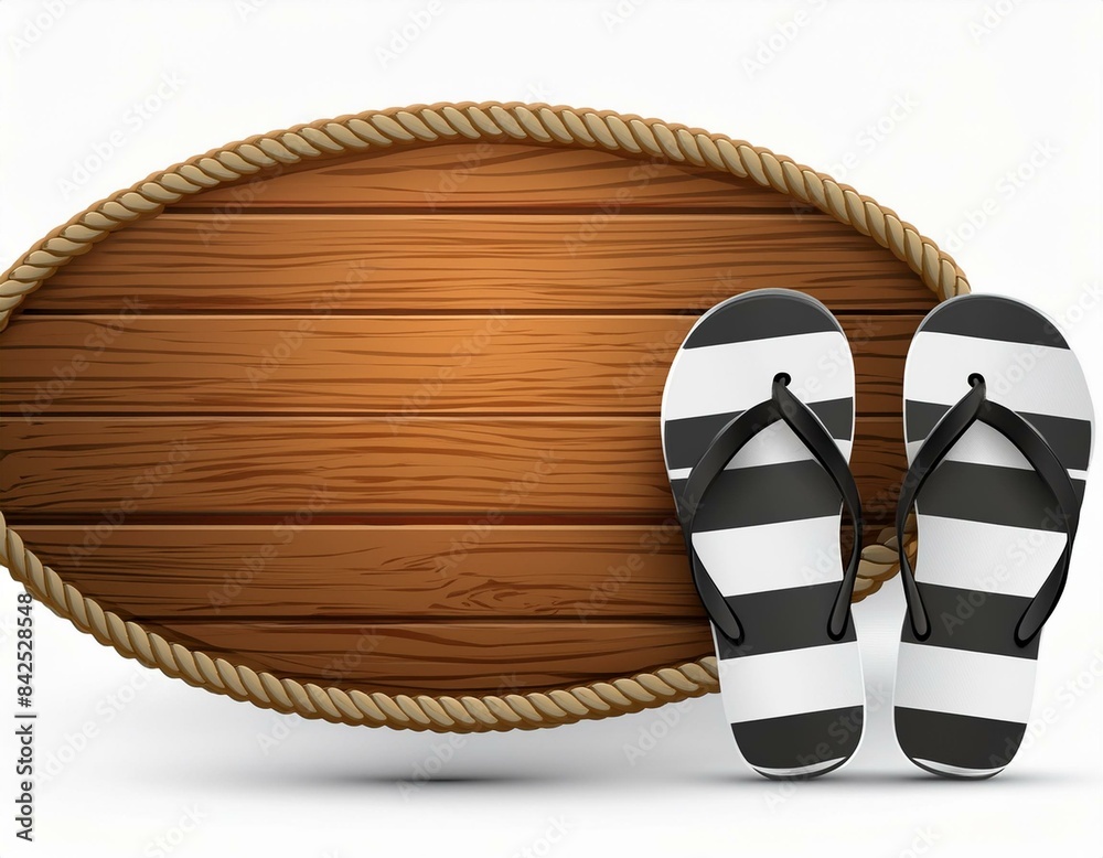Slippers and flip flops at the beach, design template. Realistic 3d blank mockup. Sign with beach slippers. Black and White Flip Flops. isolated on white background Slippers and flip flops at the beach, design template. Realistic 3d blank mockup. Sign with beach slippers. Black and White Flip Flops. isolated on white background