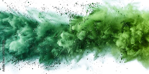  abstract powder splatted background, Freeze motion of green powder exploding/throwing green, Abstract emerald dust explosion on white background photo