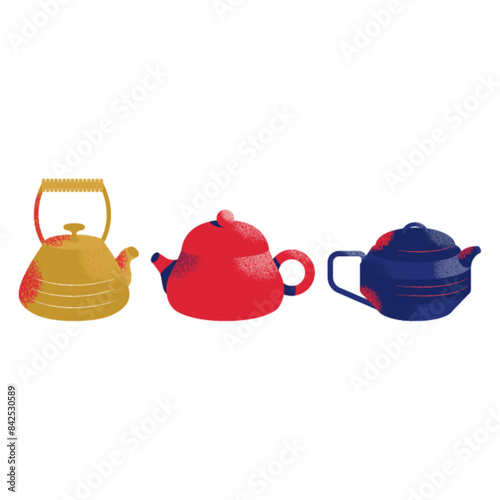 Oriental tea ceremony attributes set. Cups, teapot, table, tray. Green, pu erh, oolong. Japanese and chinese traditions. Flat vector illustration isolated on background