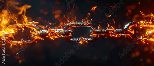 A fiery chain burns brightly, symbolizing the breaking of bonds or the overcoming of obstacles