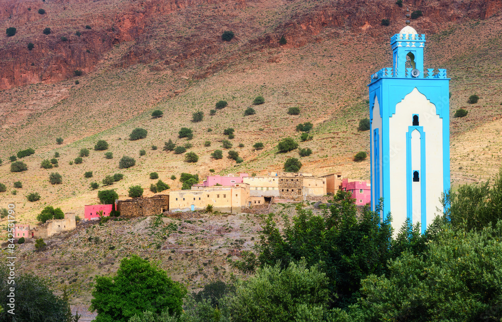 A blue mosque in Madaw village, Souss-Massa region, Antiatlas mountains, Morocco