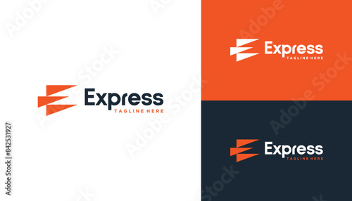 Initial Letter E with Fast Speed ​​Motion For Delivery Distribution Transportation Logo Design photo