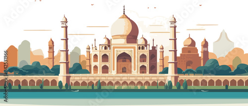Taj Mahal in Agra, India. Flat design vector illustration.