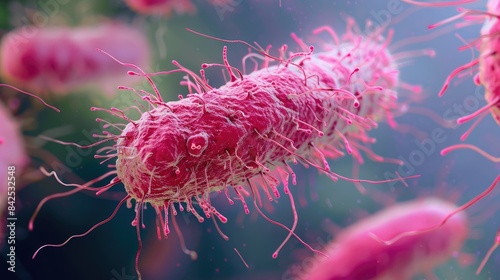 Closeup of E coli bacteria, showing the rodshaped structure and flagella, ideal for microbiology studies AI generated photo