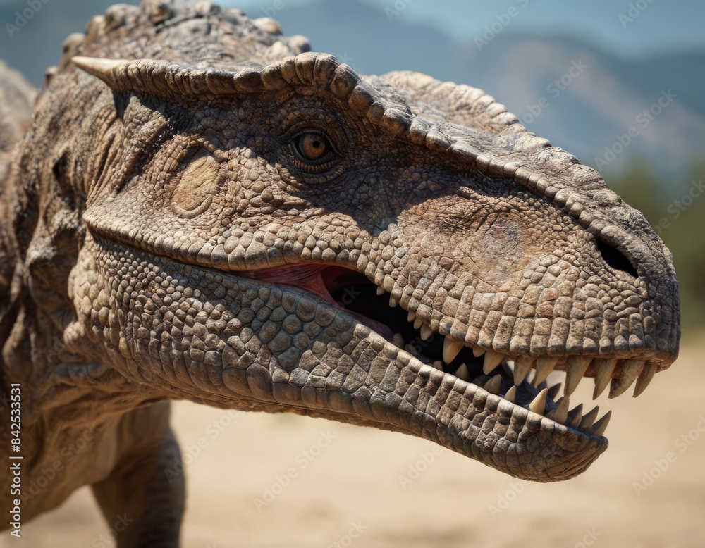 Obraz premium Un dinosauro utilizza i suoi potenti arti anteriori per scavare nel terreno alla ricerca di cibo. 