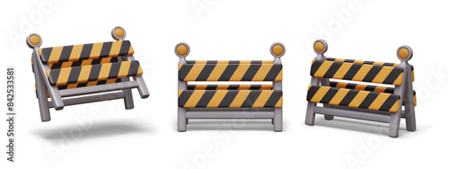 Set of mobile construction barriers. Mini barricade for road repair works