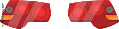 Pair of modern car rear lights is shining a red light, indicating the vehicle's presence and actions on the road