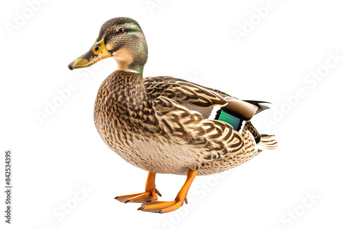 a duck standing on a white surface