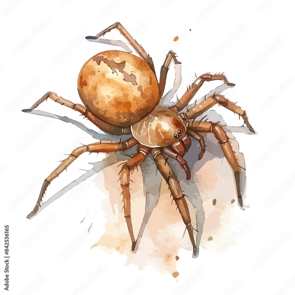 Watercolor painting of a brown spider, isolated on a white background ...