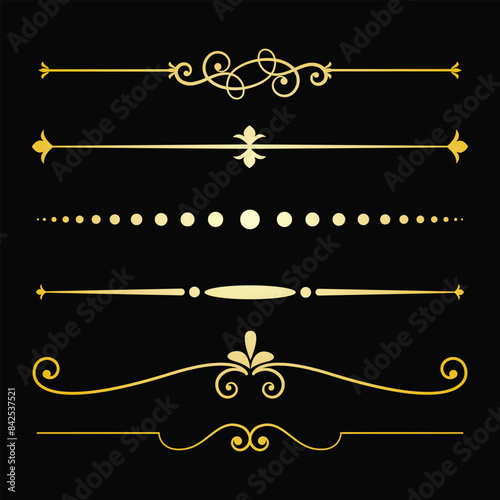 Text devider set, gold line minimal separators, elegant doodlle borders, decorative elements, decorative lines. (E)