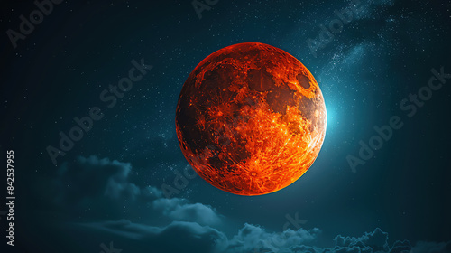 Lunar Eclipse, total eclipse, glowing red moon, darkened sky, rare event, natural wonder, captivating shadows, mystical night, lunar spectacle photo
