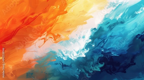 Digital painting of an abstract background with orange and blue hues
