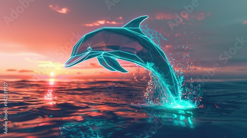 Neon Dolphin in low poly style design