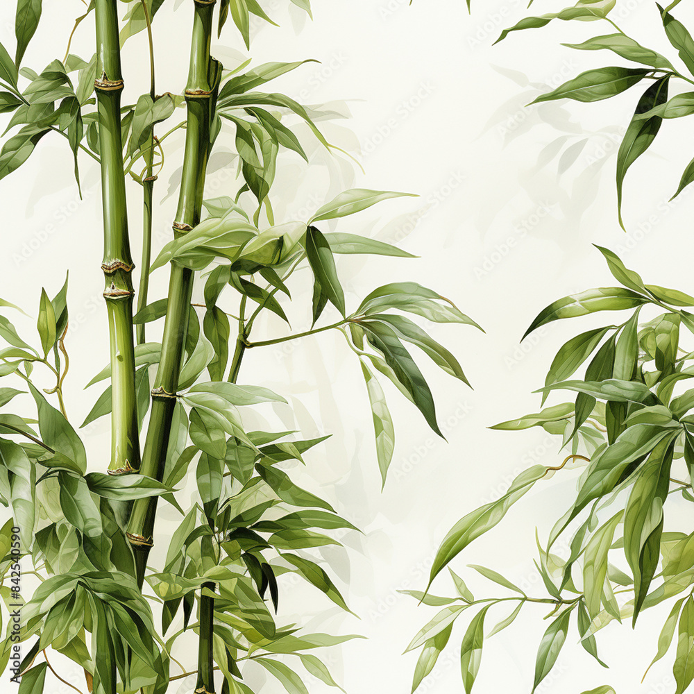 Obraz premium Seamless bamboo pattern. Panda food, wallpaper illustration, fabrics.