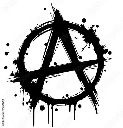 Silhouette of anarchy symbol with abstract paint splashes