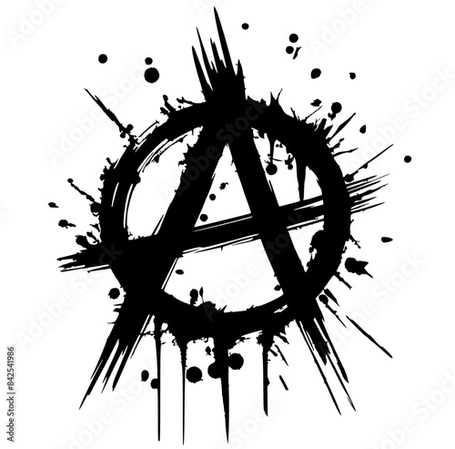 Silhouette of anarchy symbol with abstract paint splashes