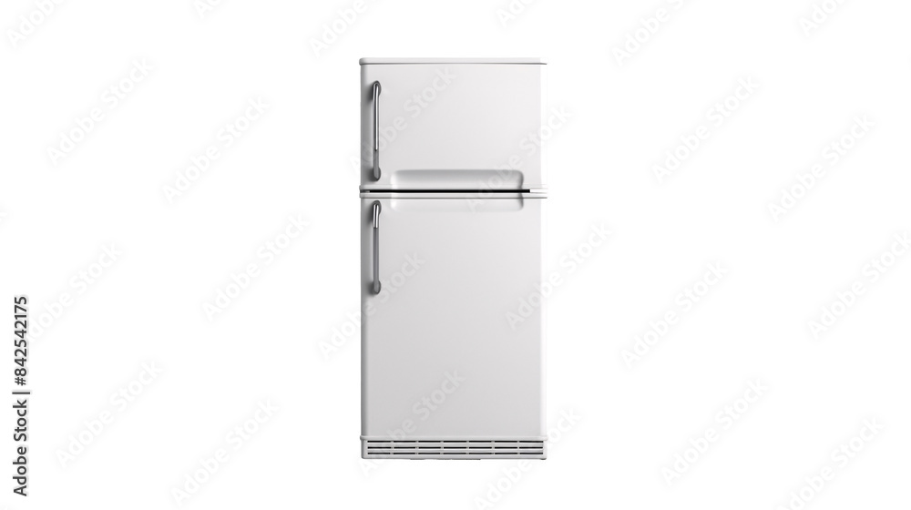 a white refrigerator with silver handles