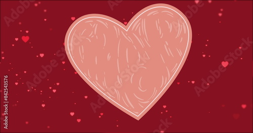 Image of pink heart over red background with floating hearts