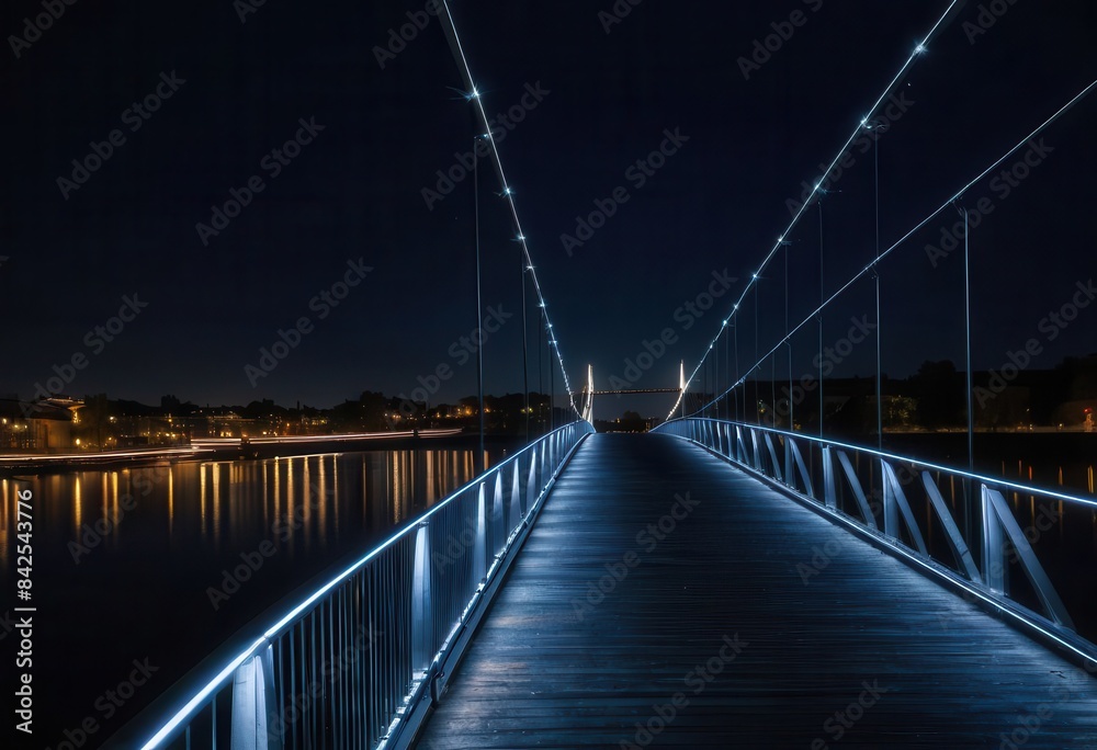Fototapeta premium a long bridge that is lit up at night