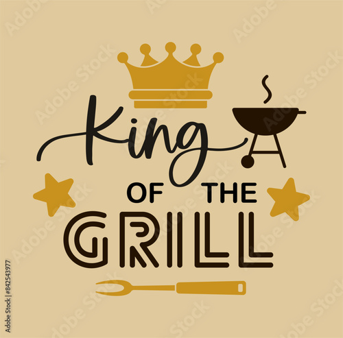 The inscription King oh the Grill. Vector Image with crown
