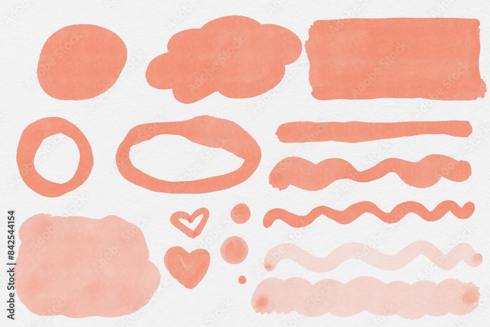 Peach fuzz watercolol doodles high quality texture pink pastel nude beige template card background elements set
