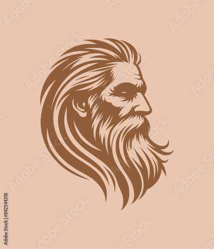 bearded oldman with longhair logo (brown on light brown background)