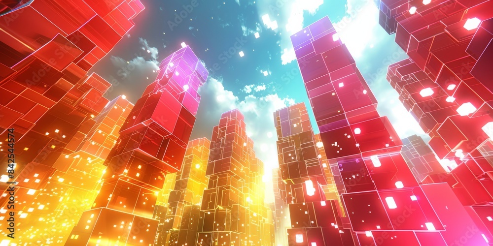 Fototapeta premium Pixel style, rendered using C4D software