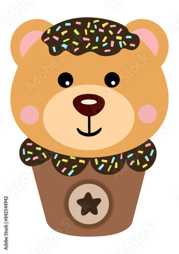 Sweet teddy bear chocolate ice cream in paper round box