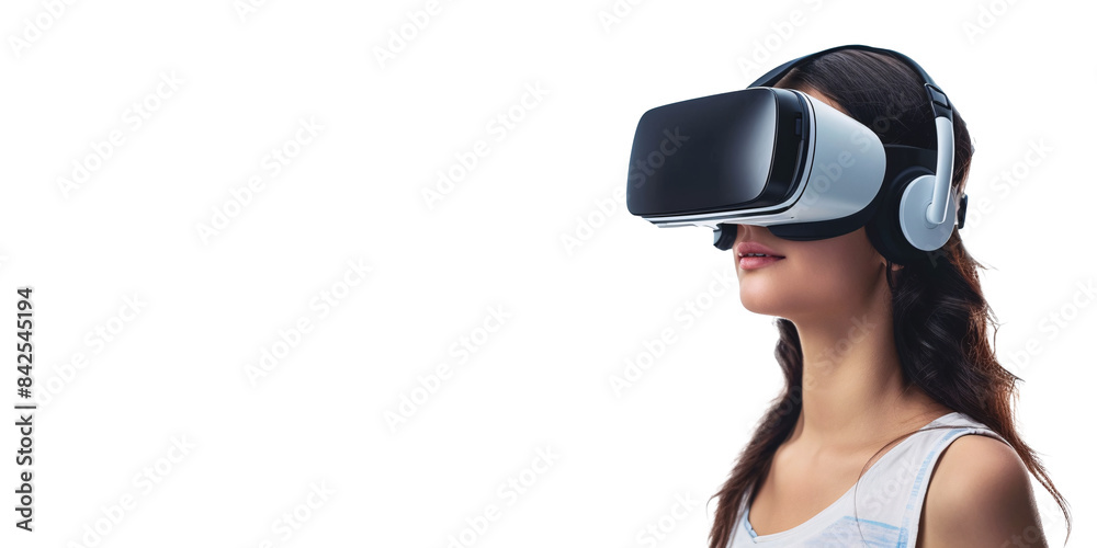 Naklejka premium a woman wearing a virtual reality headset