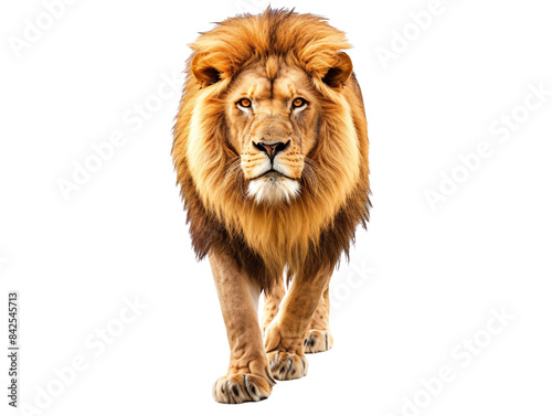 a lion walking on a white background
