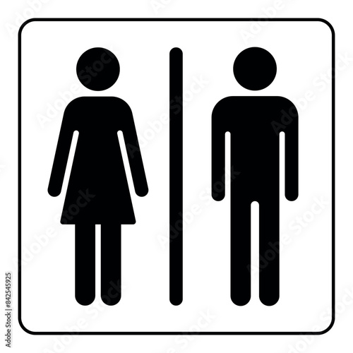 Restroom sign, WC toilet symbol of men and women silhouette shape, black and white vector illustration