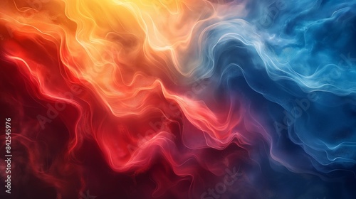 Abstract Fluid Art with Vibrant Red, Orange, and Blue Swirls