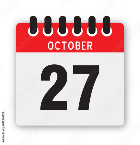 October, 27th calendar icon vector, concept of schedule, business, and tasks