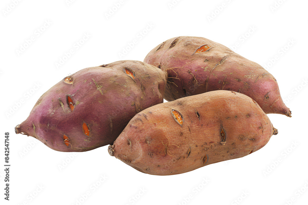 a group of potatoes on a white background