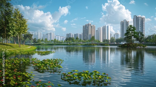 Realistic images  smart cities  high-rise buildings  parks  greenery  lakes  realistic rendering  high-definition large images   