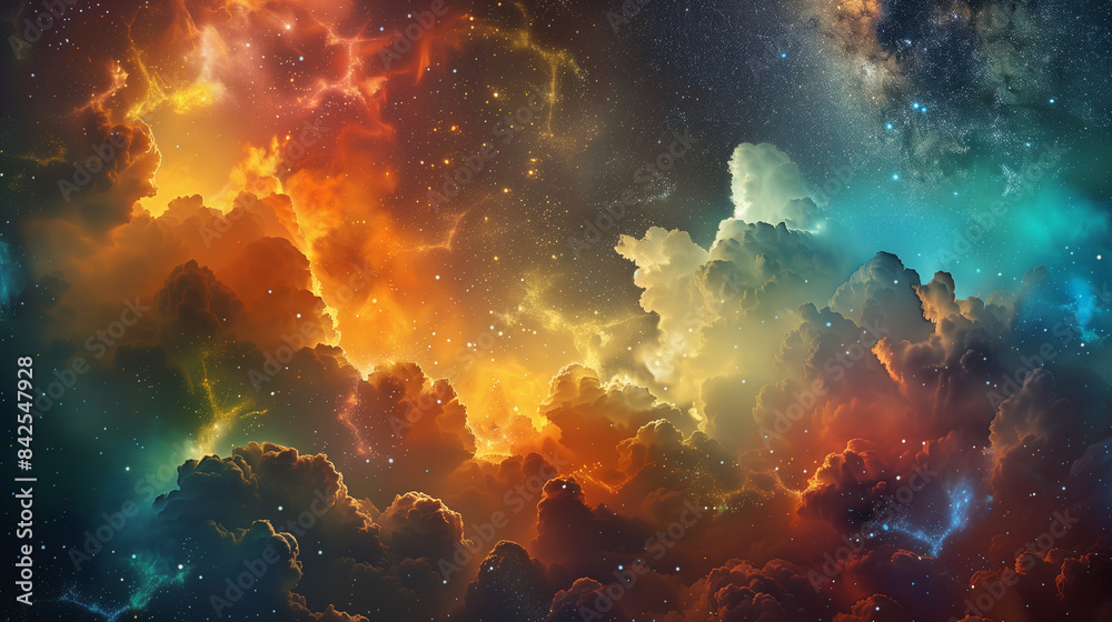 A fairy-tale scenery of clouds, where the extraordinary beauty of the rainbow and the shining Milky Way create a harmony of colors and lights. A fairy-tale scenery of clouds, where the extraordinary beauty of the rainbow and the shining Milky Way create a harmony of colors and lights.